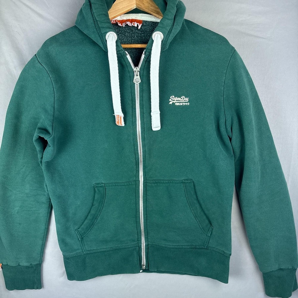 Superdry Japan Hoodie Mens XL Full Zip Fleece Lined Green Sweatshirt